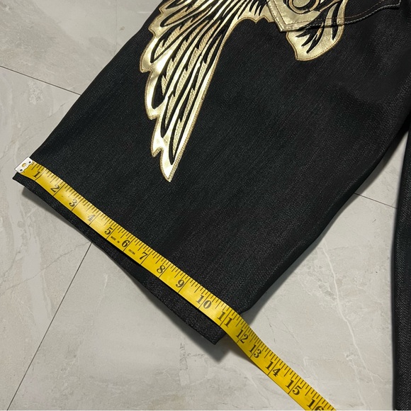 Raw Blue Denim Y2K Baggy Shorts Jorts Cyber Wings Affliction 32 - Picture 9 of 9